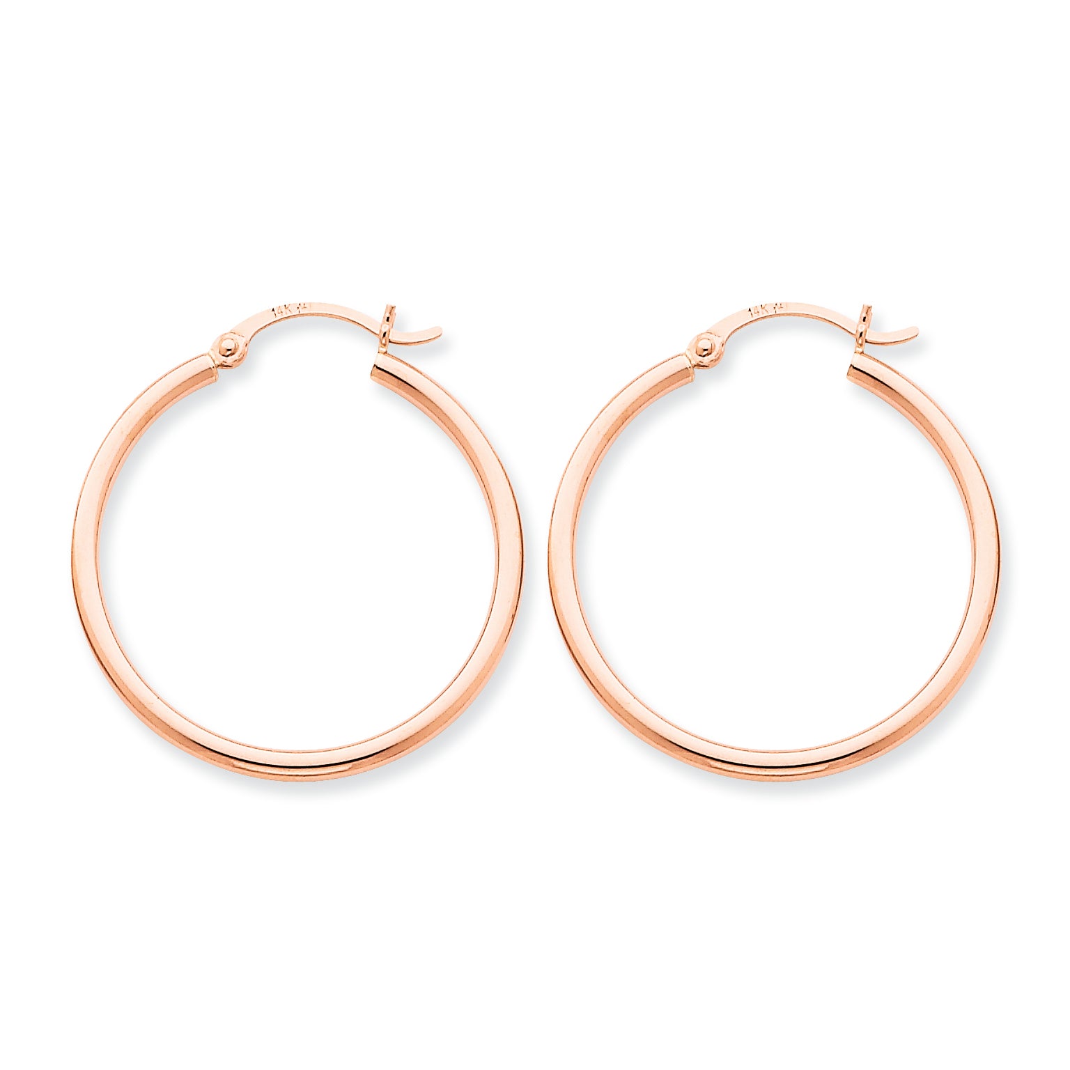 14K Gold Rose Gold 2mm Polished Hoop Earrings