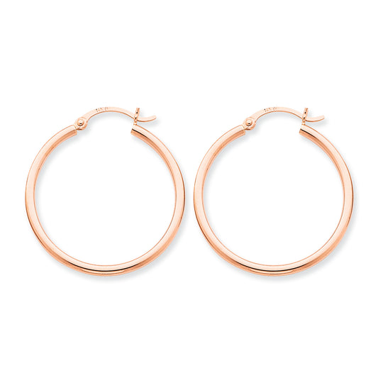 14K Gold Rose Gold 2mm Polished Hoop Earrings