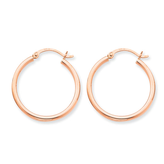 14K Gold Rose Gold 2mm Polished Hoop Earrings