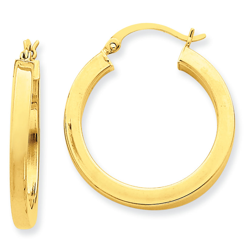 14K Gold 3mm Polished Square Hoop Earrings