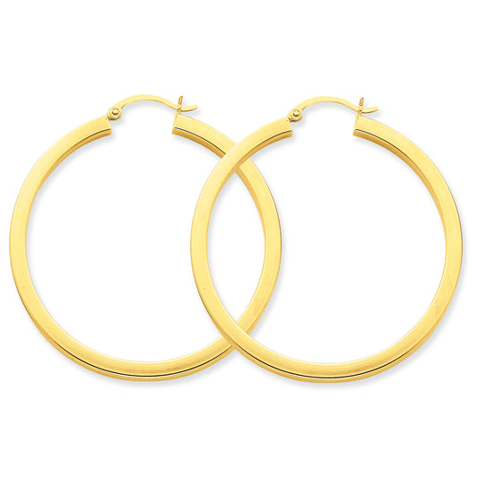 14K Gold 3mm Polished Square Hoop Earrings