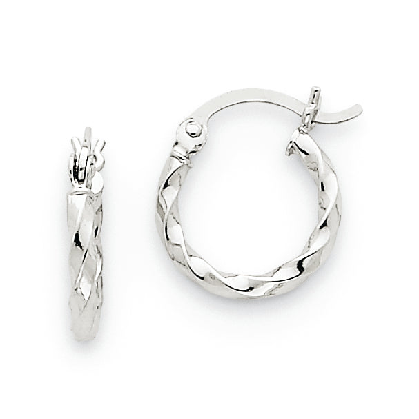 14K White Gold Twist Polished Hoop Earring