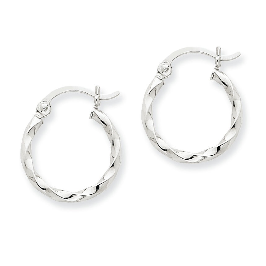 14K White Gold Twist Polished Hoop Earring