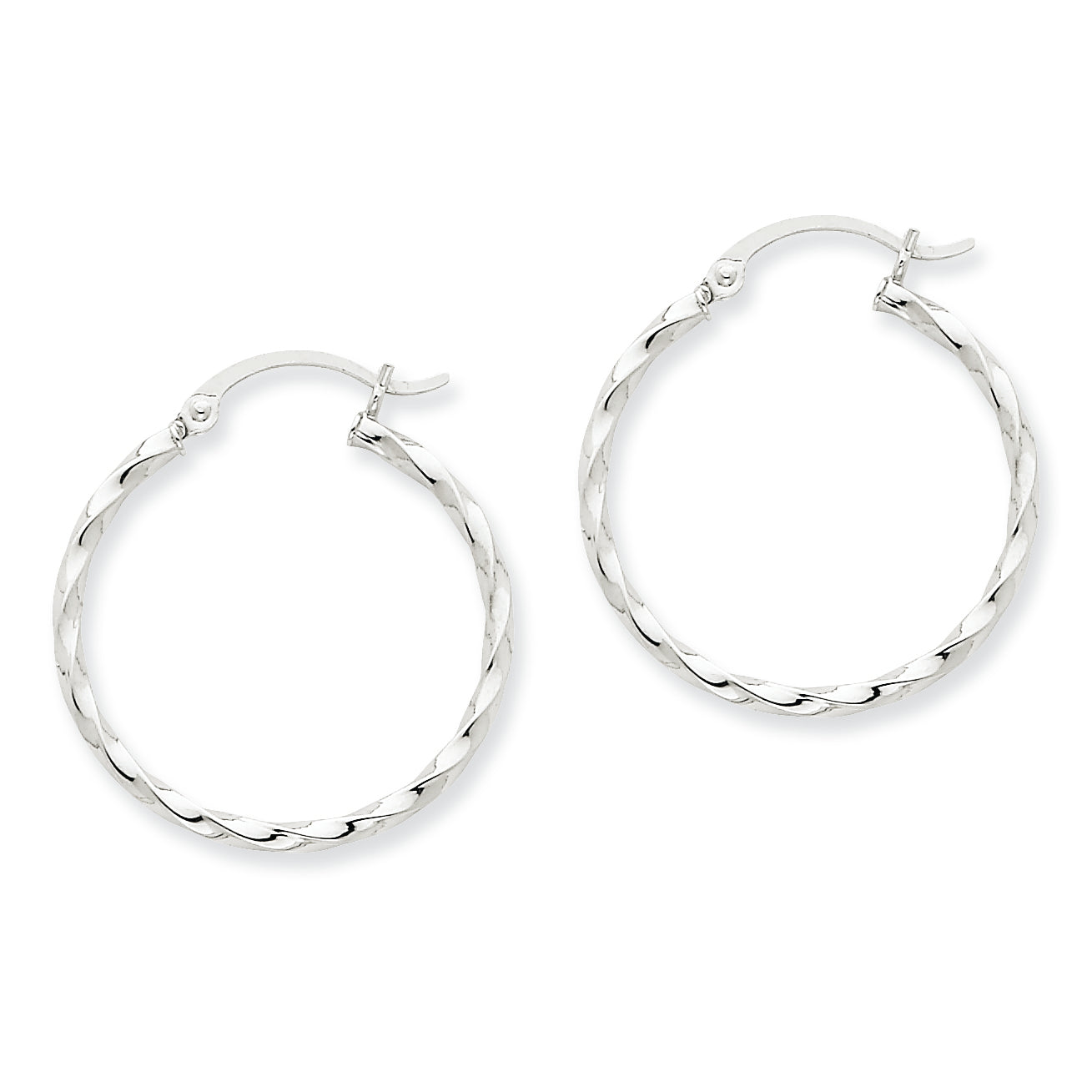 14K White Gold Twist Polished Hoop Earring