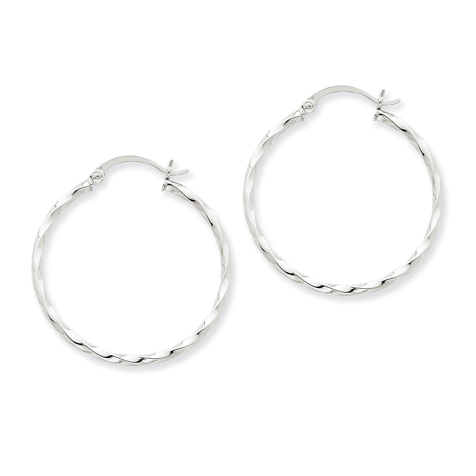 14K White Gold Twist Polished Hoop Earring