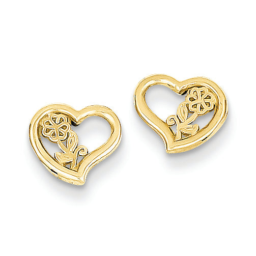 14K Gold Heart w/Flower Post Earrings