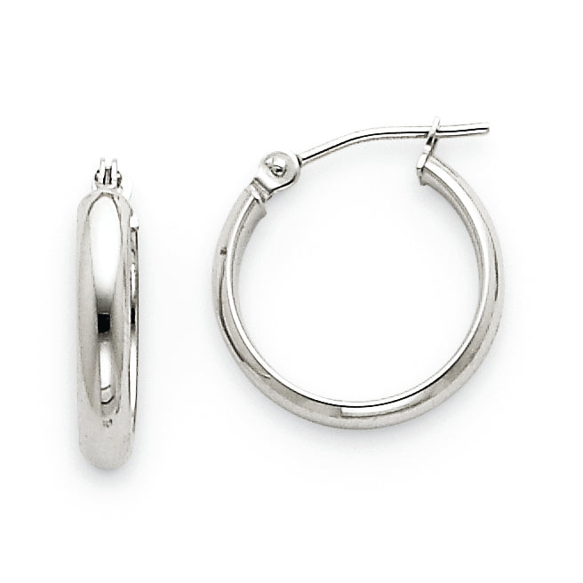 14K White Gold Round Tube Hoop Earrings