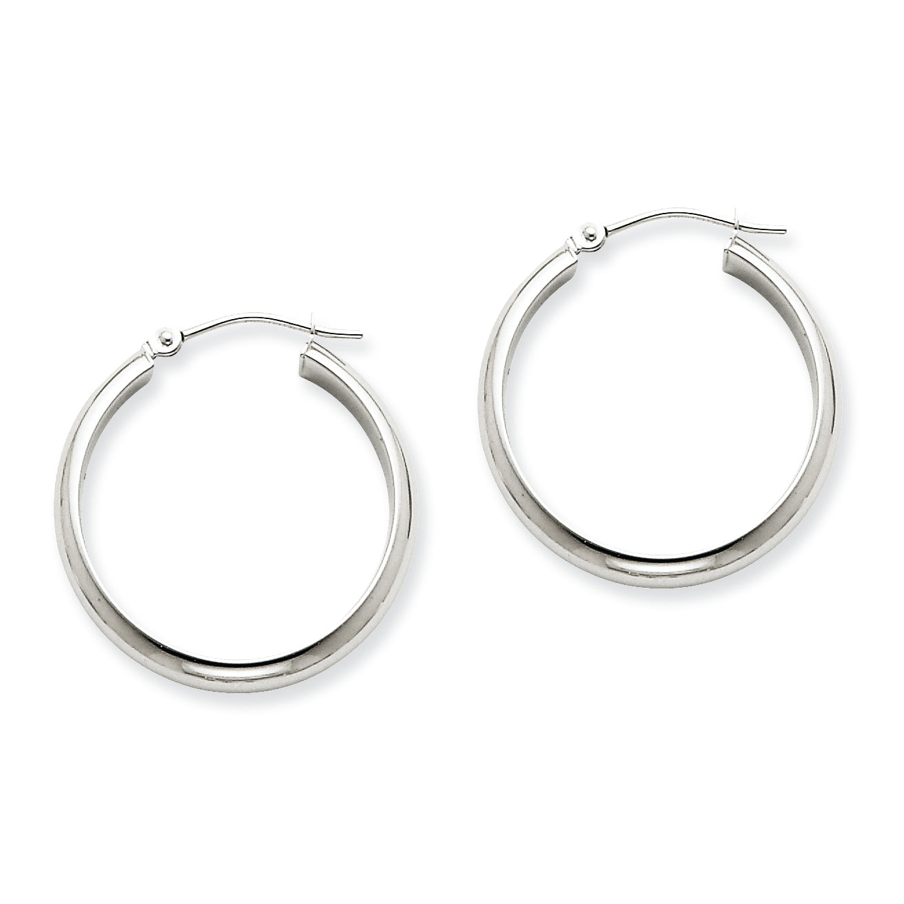 14K White Gold Round Tube Hoop Earrings