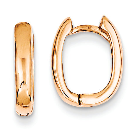 14K Gold Rose Gold Oval Hinged Hoop Earrings