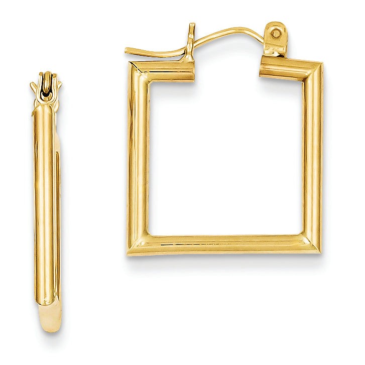 14K Gold Polished Square Shaped Hoop Earrings