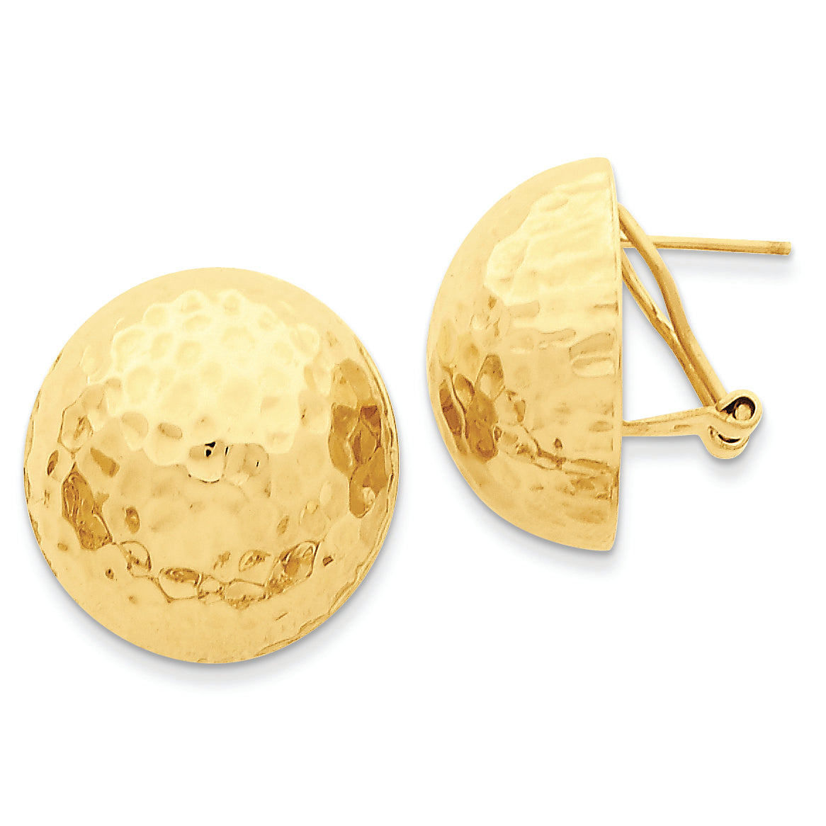 14K Gold Hammered Omega Back Post Earrings