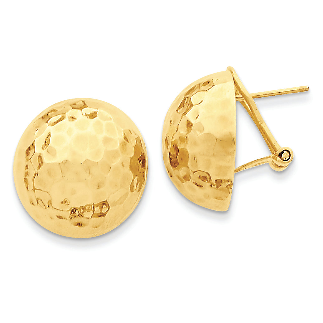 14K Gold Hammered Omega Back Post Earrings