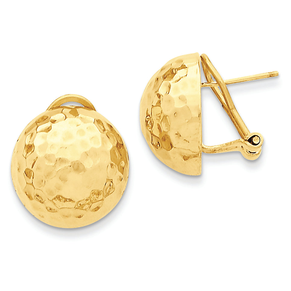 14K Gold Hammered Omega Back Post Earrings