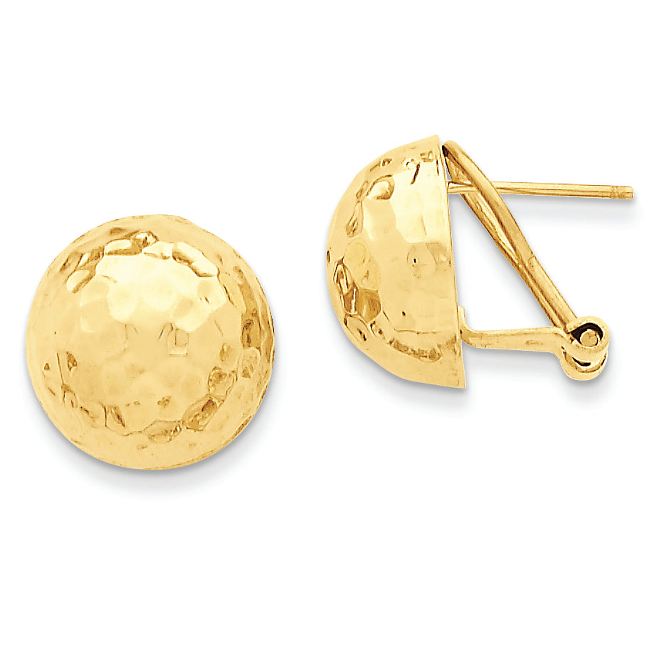 14K Gold Hammered Omega Back Post Earrings