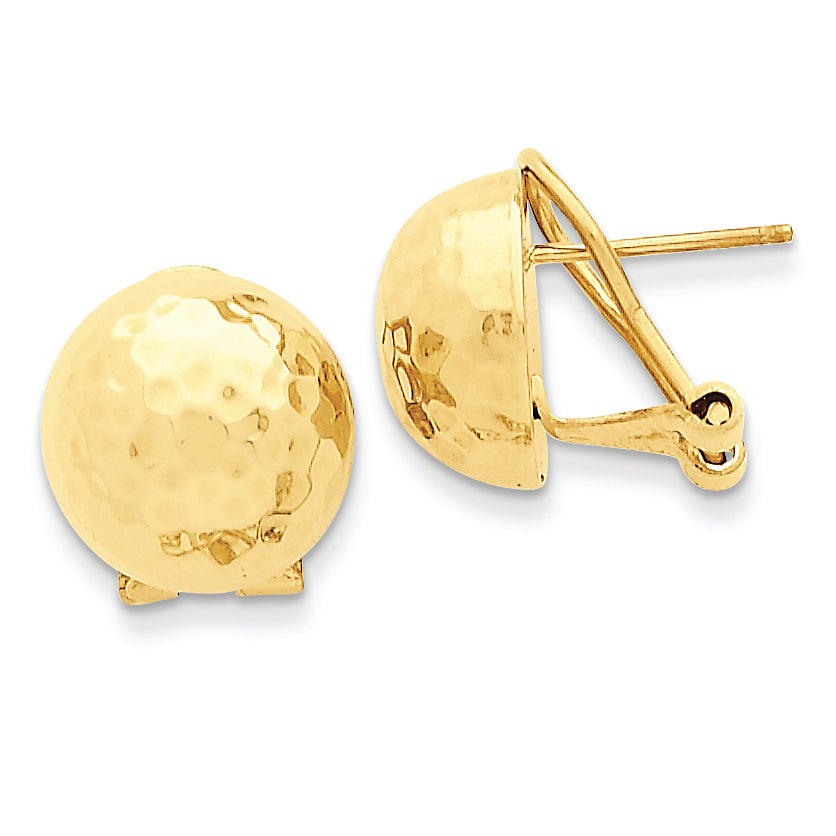 14K Gold Hammered Omega Back Post Earrings