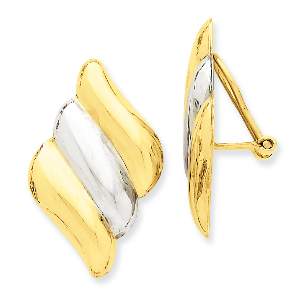 14K Gold & Rhodium Non-pierced Omega Back Earrings