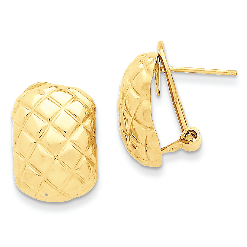 14K Gold Polished Quilted Omega Back Post Earrings