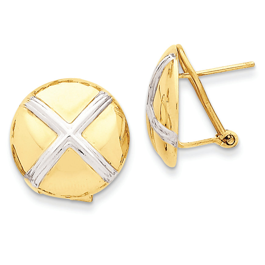 14K Gold Polished & Rhodium X Omega Back Post Earrings