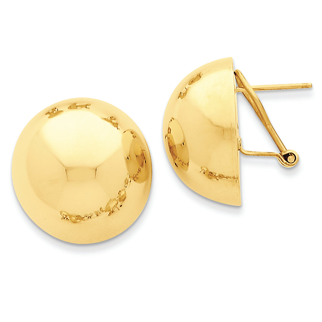 14K Gold Polished Half Ball Omega Back Post Earrings