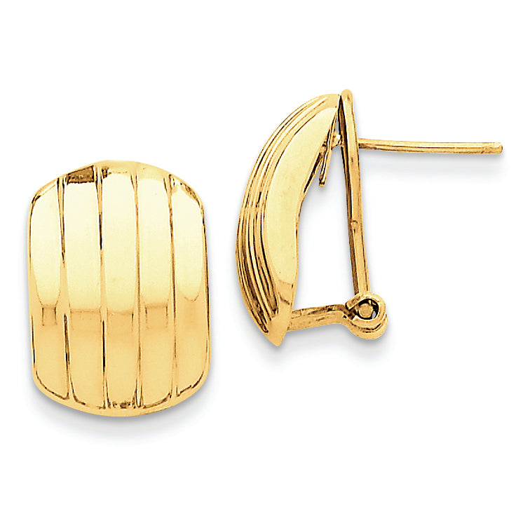 14K Gold Polished Ribbed Omega Back Post Earrings