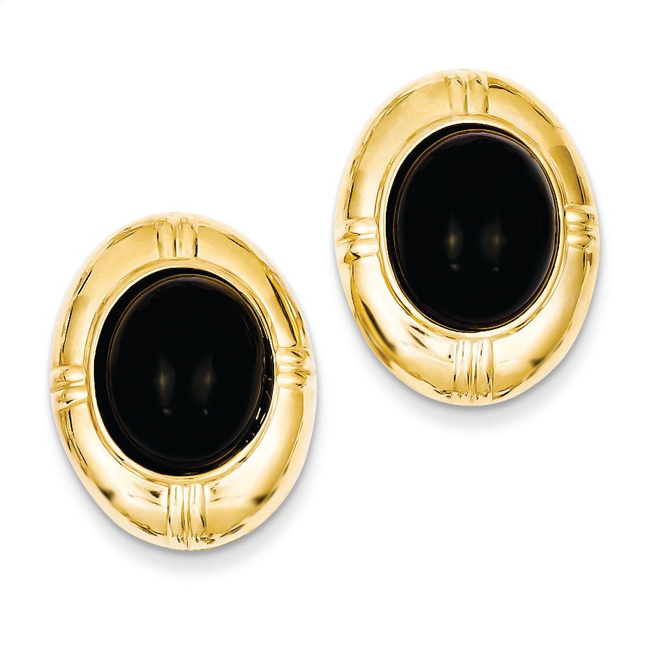 14K Gold Round Onyx Omega Back Post Earrings