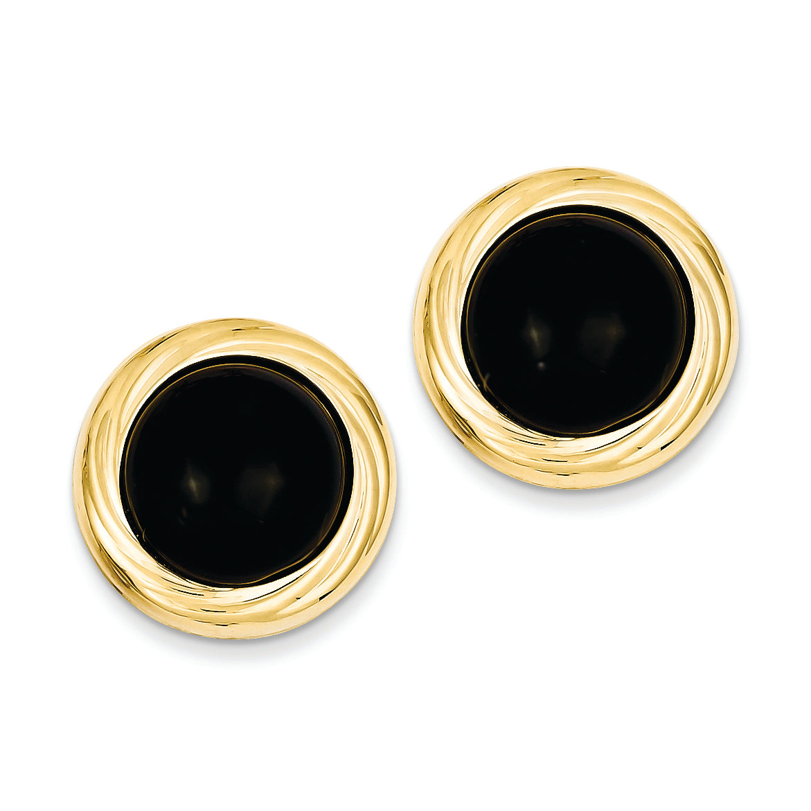 14K Gold Round Onyx Omega Back Post Earrings