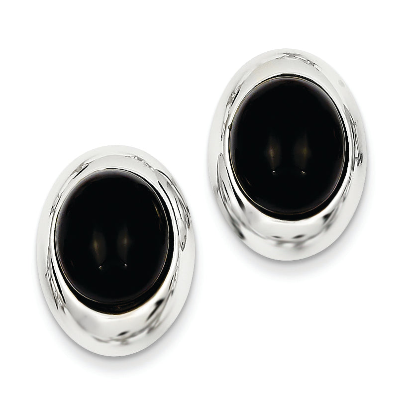 14K White Gold Onyx Omega Back Post Earrings