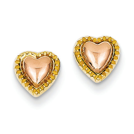 14K Gold Two-tone Beaded Heart Earrings