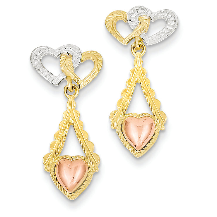 14K Gold Two-tone & Rhodium Heart Dangle Earrings