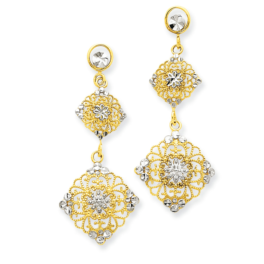 14K Gold Rhodium Diamond-cut Filigree