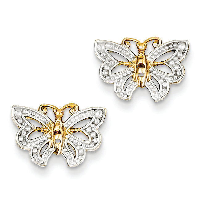 14K Gold & Rhodium Butterfly Post Earrings