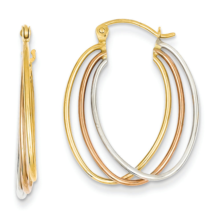 14K Gold Tri Color Hoop Earrings