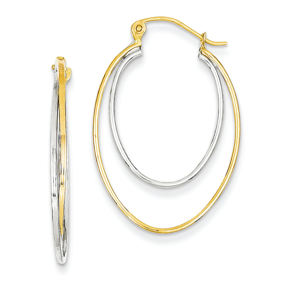 14K Gold Two Tone Lightweight Hoop Earrings