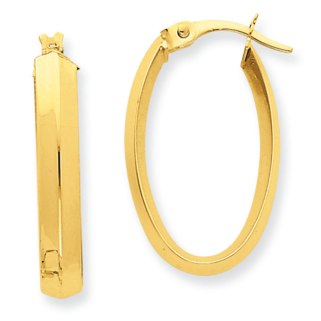 14K Gold Oval Knife-edge Hoop Earrings