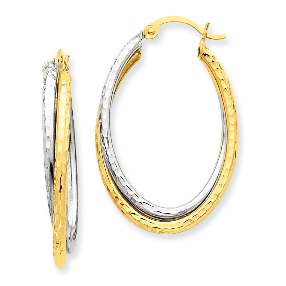 14K Gold Two-tone D/C Polished Oval Hoop Earring