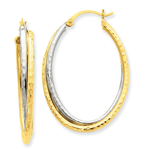 14K Gold Two-tone D/C Polished Oval Hoop Earring