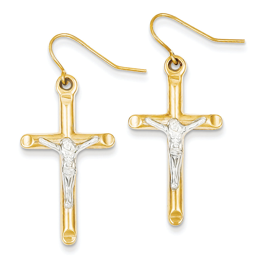 14K Gold Two-tone Crucifix Earrings