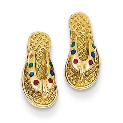 14K Gold Rainbow Enameled Flip Flop Post Earrigns