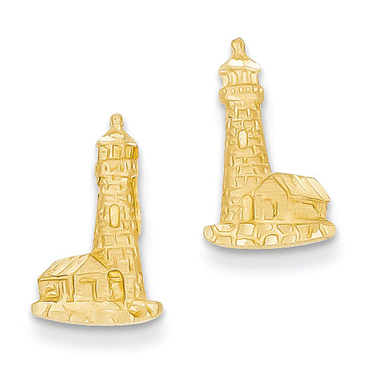 14K Gold Diamond-cut Lighthouse Earrings