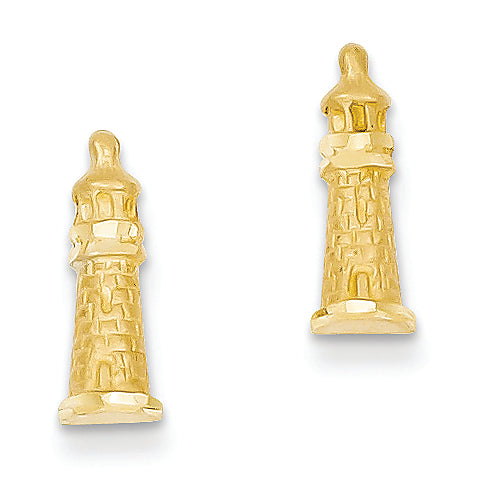 14K Gold Diamond-cut Lighthouse Earrings