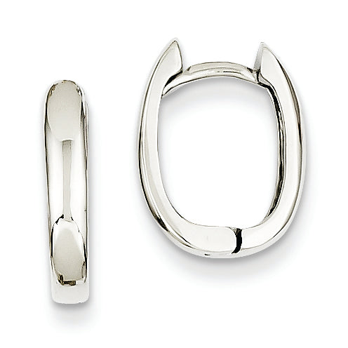 14K White Gold Oval Hinged Hoop Earrings