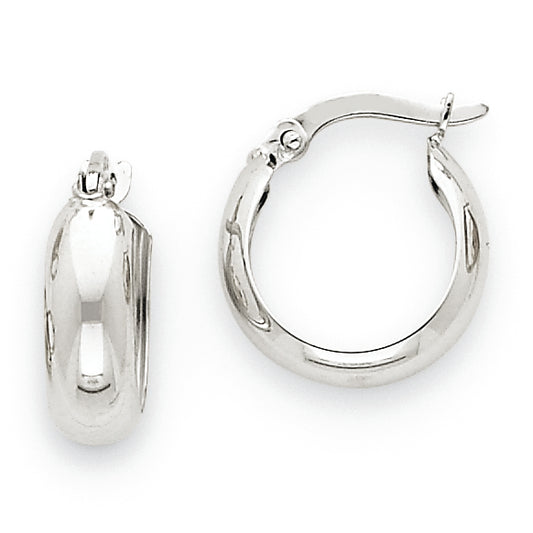 14K White Gold 4mm Round Hoop Earrings