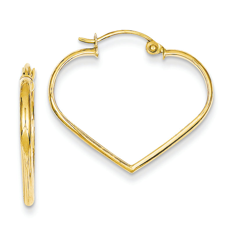 14K Gold Polished 2mm Heart Hoop Earrings