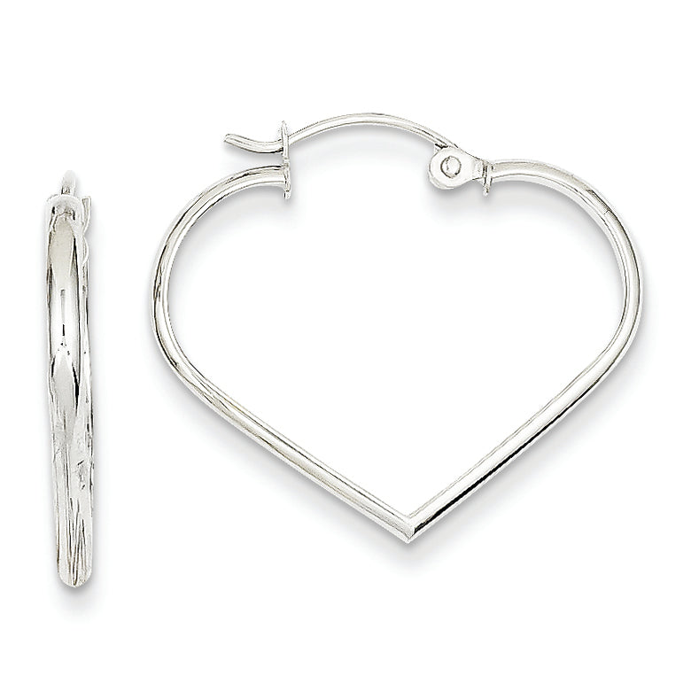 14K White Gold 2mm Heart Hoop Earrings
