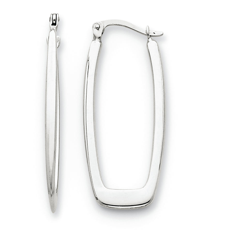 14K White Gold Polished 2.25mm Rectangle Hoop Earrings