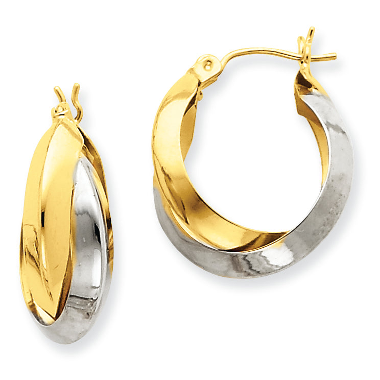 14K Gold Two-tone Polished Knife-edge Double Hoop Earrings