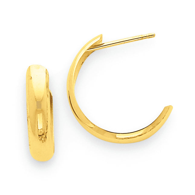 14K Gold Polished 3.5mm J-Hoop Earrings