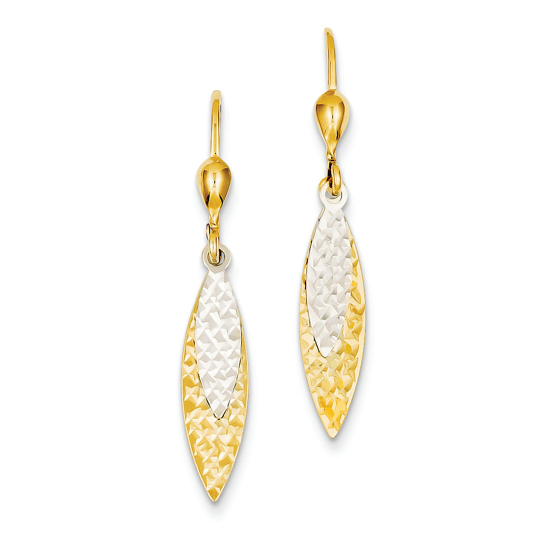 14K Gold Two-tone Diamond-cut Dangle Leverback Earrings
