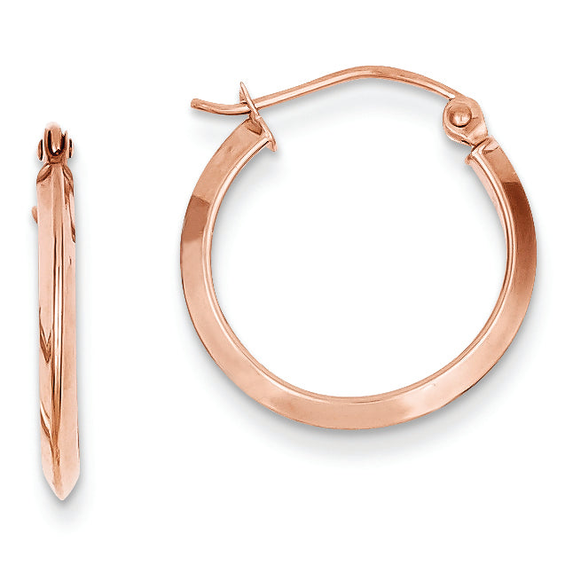 14K Gold Rose 2.5mm Knife Edge Hoop Earrings