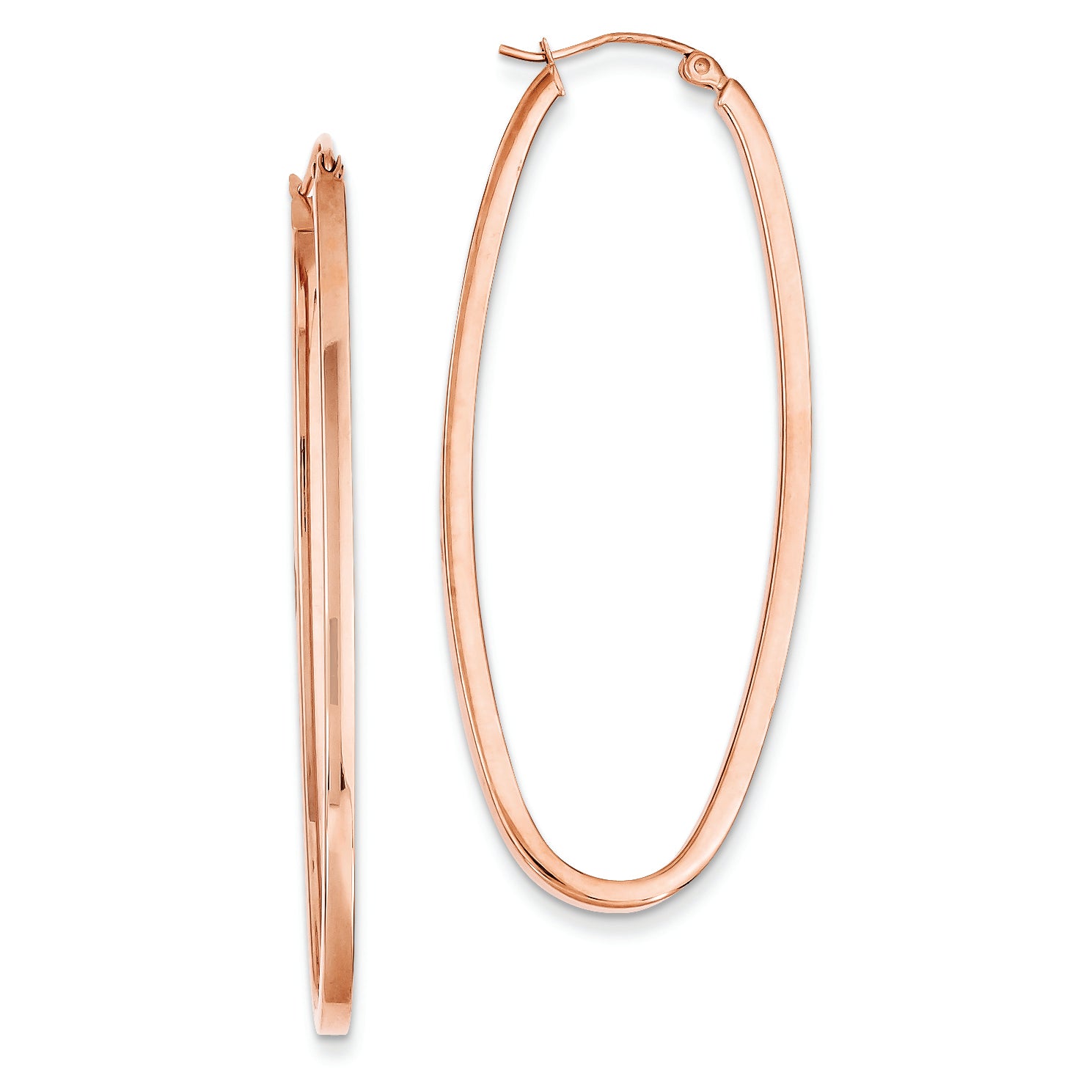 14K Gold Rose 2mm Square Tube Oval Hoop Earrings